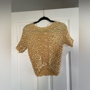Vintage 90s Y2K Gold Popcorn Scrunchy Super Stretchy Short Sleeve Top - One Size